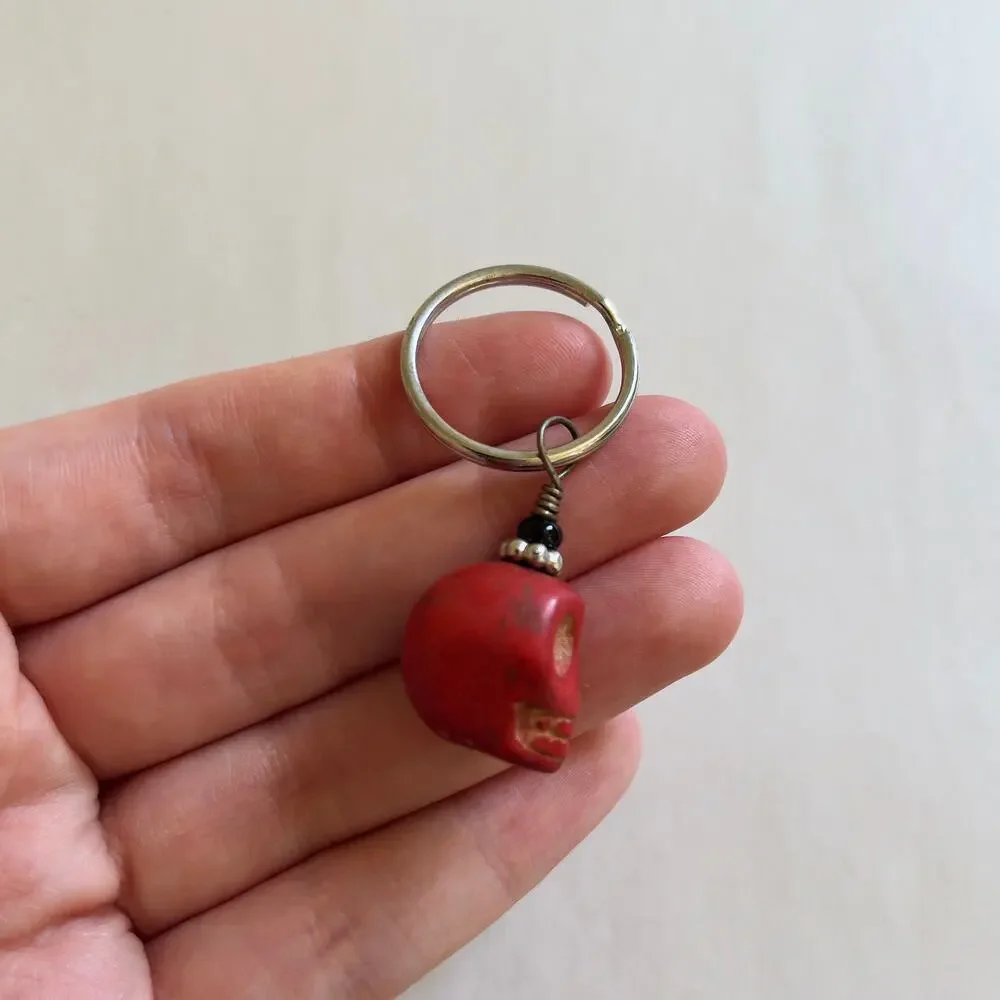 Red Halloween Mini Skull Keychain Key Ring Handmade Accessories